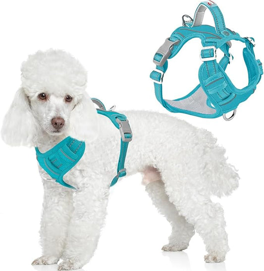 BARKBAY Dog Harness No Pull Oxford with ID Tag Pocket - Heavy Duty, Reflective, Easy Control for Large Dogs(Aqua Oxford,S)