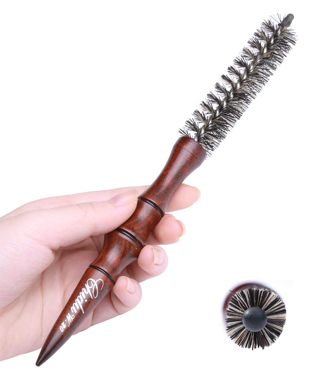 Perfehair Mini Boar Bristle Round Brush For Short Hair, Small Round Barrel Brush For Blow Drying-0.85 Inch Diameter