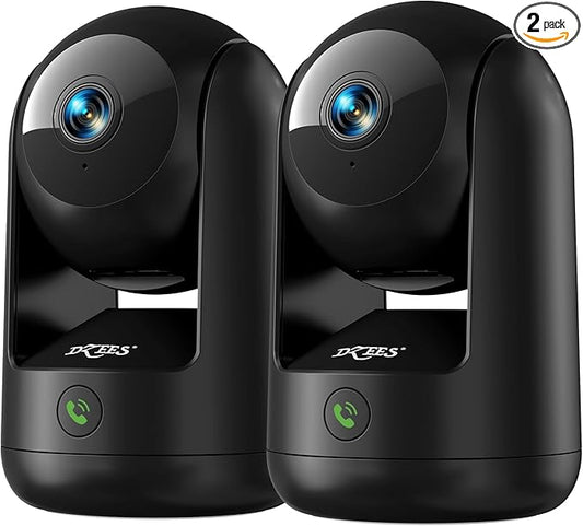 Dzees 2K Indoor Security Camera 2 Pack, 360 Degree WiFi Pet Camera with Phone App, 5G and 2.4G, Wired Home Camera with 2-Way Audio, Motion Tracking, Night Vision, Black