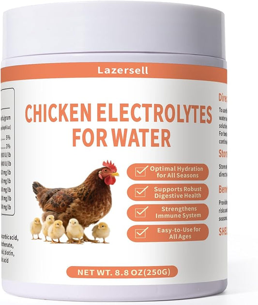 Chicken Electrolyte for Water, Ideal for Hydration, Immunity, Digestive Health, Chicken Vitamins, Electrolytes, and Probiotics, Multipurpose Poultry Vitamins for Chickens, Ducks, Turkeys, 8.8 OZ