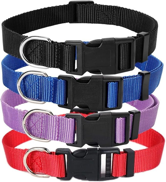 4 Pack Nylon Dog Collars, Classic Adjustable Pet Dog Collar for Small, Medium and Large Dogs, L(Black, Blue, Red, Purple)