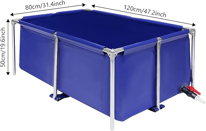 Canvas Fish Pond Foldable Above Ground Fish Aquarium Ornamental Swimming Pool Water Storage Tank Fish Water Tank with Drain Valve Koi Goldfish Tank Breeding Indoor Outdoors