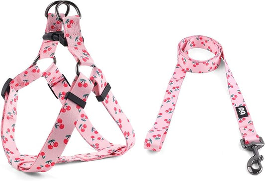QQPETS Dog Harness Leash Set Adjustable Heavy Duty No Pull Halter Harnesses for Small Medium Large Breed Dogs Back Clip Anti-Twist Perfect for Walking (S(14"-20" Chest Girth), Sakura Pink)