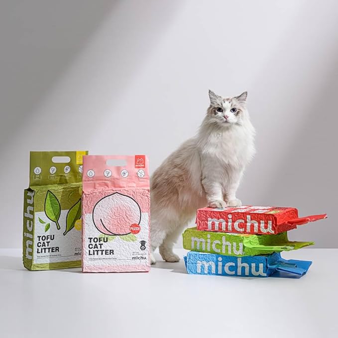 Tofu Cat Litter Natural Clumping Tofu Cat Litter, Fast Clumping and Easily Scoop-able 5.5lb/88oz 5 Scents - Peach, 3 Pack