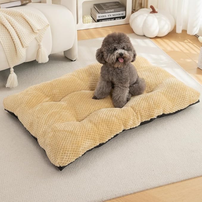 Washable Dog Bed for Large Breeds, Extra Cushioned Crate Mattress with Removable Fluffy Cover, Non-Slip Orthopedic Pet Pad, Machine Washable Kennel Mat(Dark Grey,L)