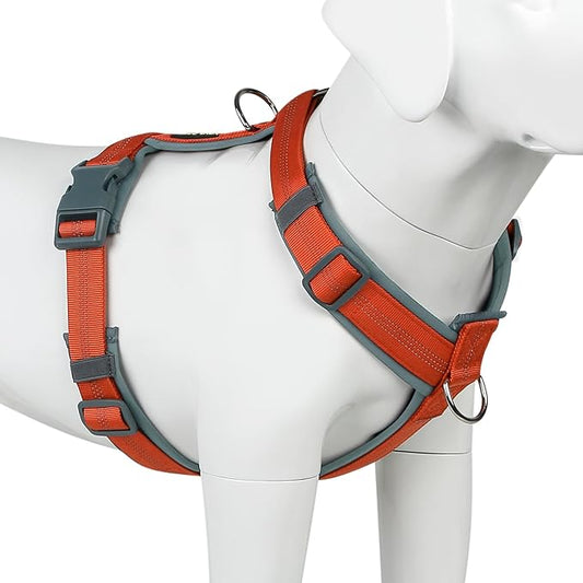 Plutus Pet No Pull Dog Harness, Adjustable Nylon Harness with Soft Padding, Reflective and Heavy Duty Dog Harness for Small, Medium, Large Dogs(Orange, M)
