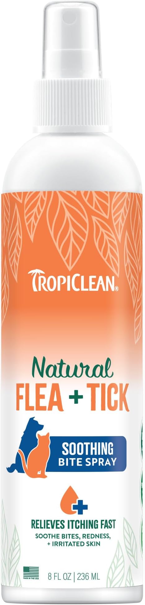 TropiClean Flea and Tick Bite Relief Treatment Spray for Dogs & Cats, Advanced Care Itch Relief Spray, Made in USA, 8oz