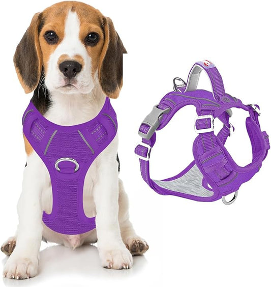 BARKBAY Dog Harness No Pull Oxford with ID Tag Pocket - Heavy Duty, Reflective, Easy Control for Large Dogs(Purple Oxford,M)