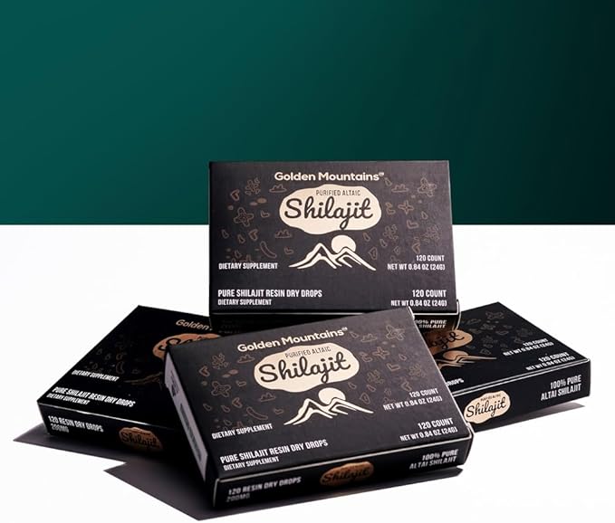 Premium Pure Shilajit Dry Drops Altai Golden Mountains - 120 Count (200 mg) Authentic Safety & Quality Certificate - US Lab Tested Fulvic Acid