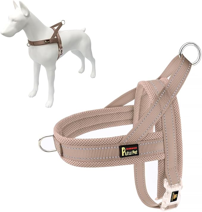 Plutus Pet No Pull Dog Harness with Breathable Mesh Padded, Adjustable Reflective Escape Proof Dog Harness, Quick Fit Dog Vest Harness for Small Medium Large Dogs(S, Beige)