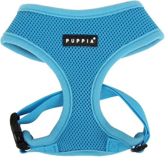 Puppia Soft Dog Harness No Choke Over-The-Head Triple Layered Breathable Mesh Adjustable Chest Belt and Quick-Release Buckle, Sky Blue, Medium