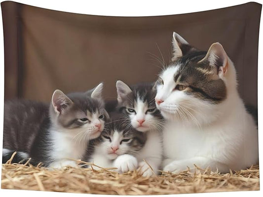Cat Family Print Soft Plush Pet Blanket, Washable Dog Blanket, Cat Fleece Throw, Puppy Bed Crate Mat & Sofa Couch Protector - Medium