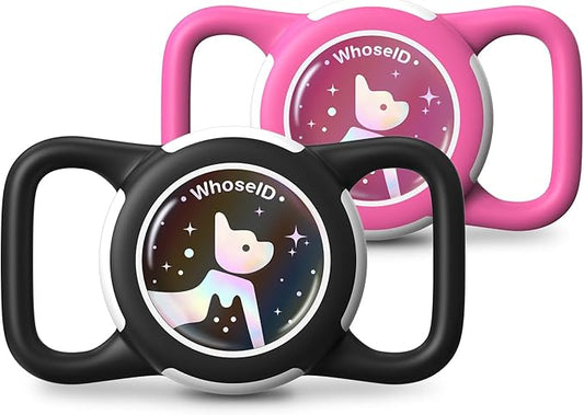 Waterproof Airtag Dog Collar Holder, Silicone & ABS Airtag Holder for Dog & Cat Collars, Ultra-Durable, Lightweight and Protective Airtag Case (Black&Rose-1, Regular)