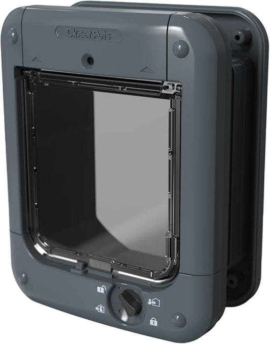 Closer Pets Microchip Activated Cat Flap (360) - ISO and AVID Compatible, for Small to Medium Cats, Accommodates up to 30 Pets, for Single/Multiple glazing, UPVC, walls and Wood, Grey