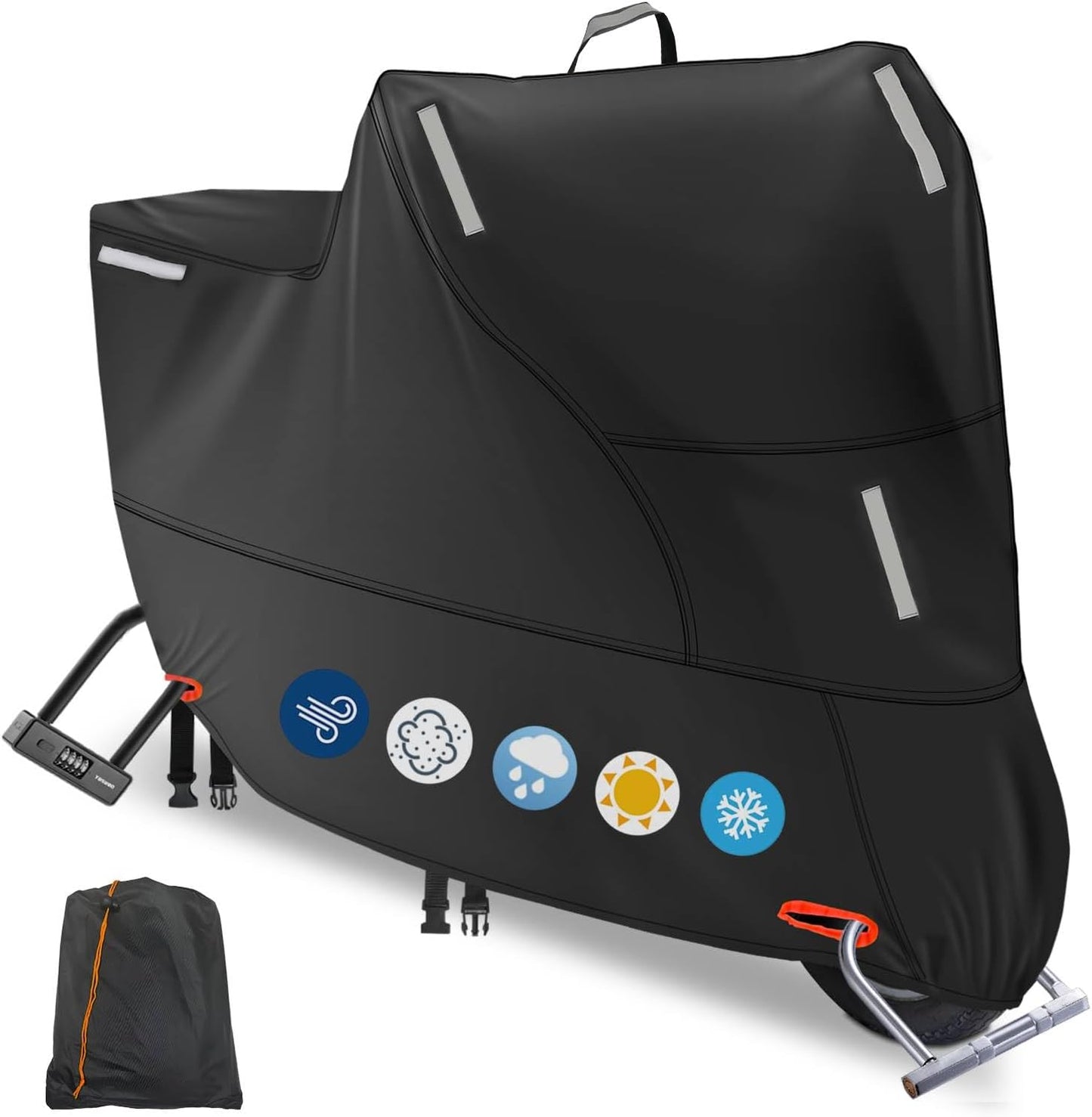 Moped Cover Waterproof Outdoor, Motorbike Scooter Cover Sun Rain Dust Protection with 5 Reflective Strips and 2 Fixed Buckles, 2 Lock-Holes for Motorcycles Cruisers Sportbikes (M: 79 x 35 x 39 inch)