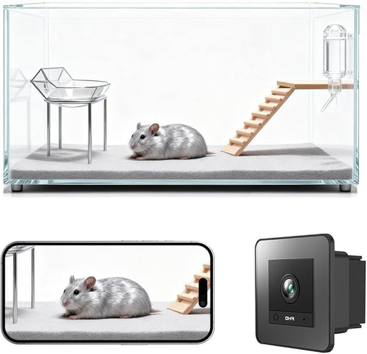 2K HD Small Pet Camera for Hamsters, Gerbils, Fancy Mice & Guinea Pigs, 140° Wide-Angle Night Vision, Anti-Glare WiFi Cage Camera with Two-Way Audio, AI Motion Alerts & Easy Stick-On Install