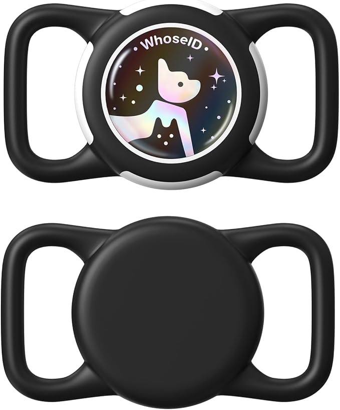 Waterproof Airtag Dog Collar Holder, Silicone & ABS Airtag Holder for Dog & Cat Collars, Ultra-Durable, Lightweight and Protective Airtag Case (Black-1, Regular)