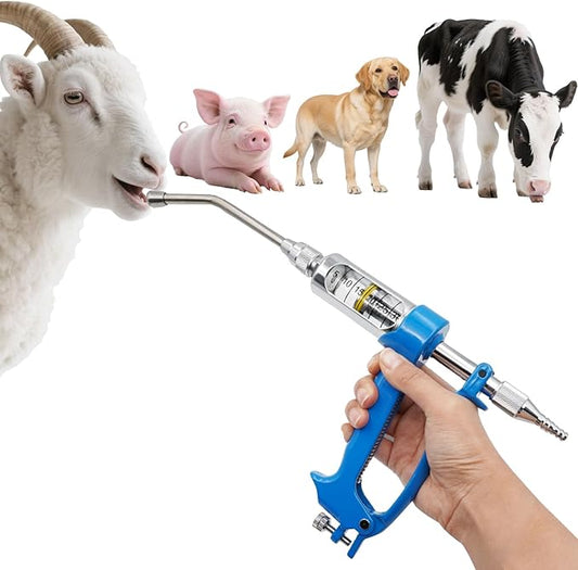 30ML Adjustable Veterinary Metal Feeding Gun, Continuous Drench Gun Continuous Dosing Device Veterinary Medicine Dispenser Husbandry Autonomous Feeding Tool, for Pig Cow, Sheep, Horse
