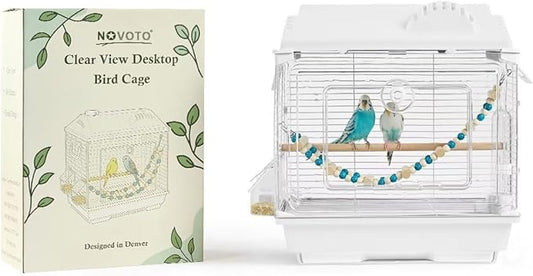 Clear View Bird Cage, Indoor & Travel Small Birdcage for Parakeet, Parrot, Budgies, Cockatiels, Canary |Easy Clean Safe Materials|