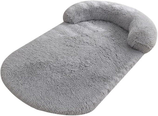 Calming Dog Bed - Fluffy Plush Mat with Removable Washable Cover | Furniture Protector for Large Dogs & Cats(Grey,47.24X29.53X5.91in)