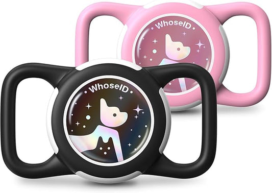 Waterproof Airtag Dog Collar Holder, Silicone & ABS Airtag Holder for Dog & Cat Collars, Ultra-Durable, Lightweight and Protective Airtag Case (Black&Pink-1, Regular)