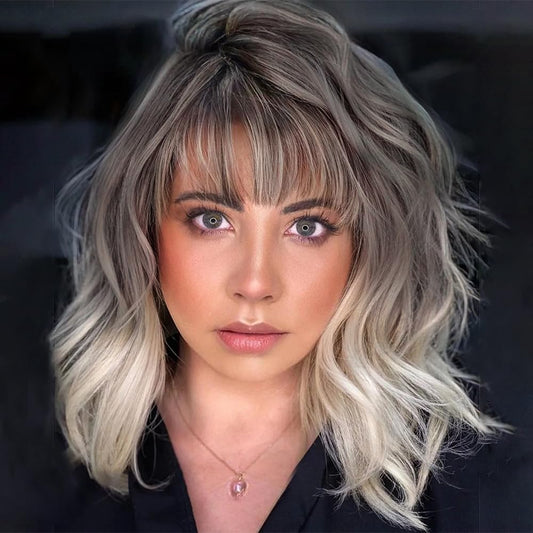 Ucubb Short Curly Wigs With Bangs For Women 14 Inches Wavy Bob Wig Synthetic Heat Resistant Fiber Wigs (Rt6/10/613#)