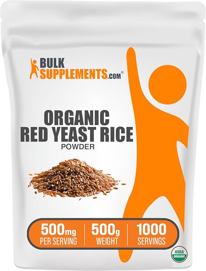 BulkSupplements.com Organic Red Yeast Rice Powder - Red Yeast Rice Supplement, for Heart Health - Vegan-Friendly, 500mg per Serving, 500g (1.1 lbs) (Pack of 1)