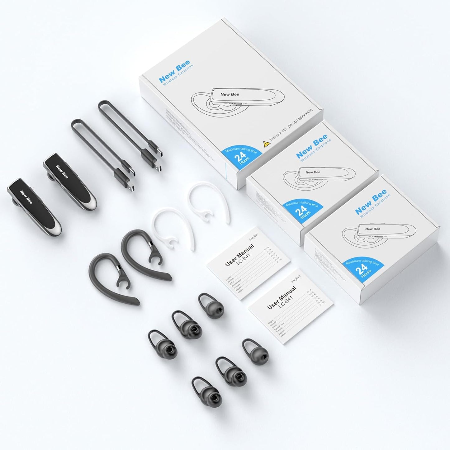 [2 Pack] Bluetooth Earpiece Wireless Handsfree Headset V5.0 24 Hrs Driving with Mic 60 Days Standby Bluetooth Headset for iPhone Android Samsung Driver
