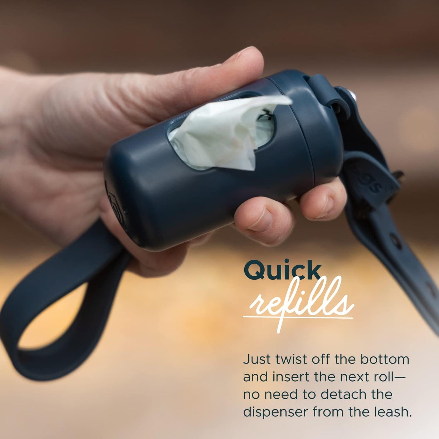 DIGGS Dog Poop Bag Dispenser for Leash - Premium Dog Waste Bag Holder with Easy One-Hand Dispensing (Navy)
