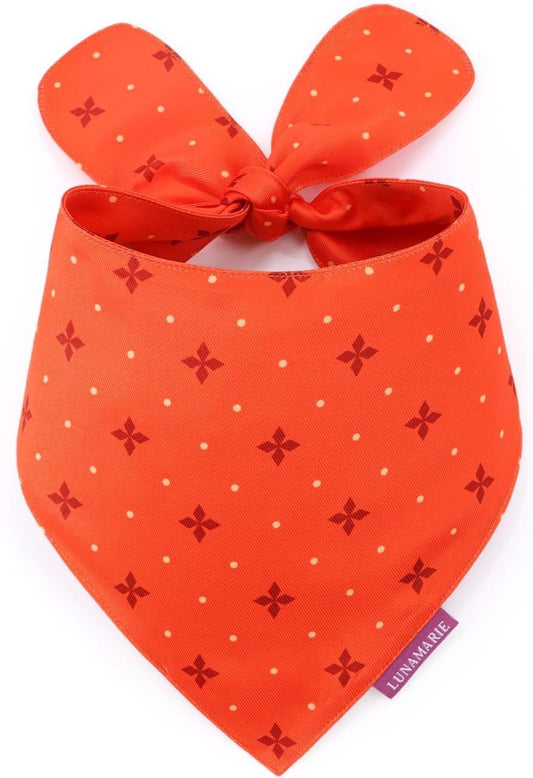 LunaMarie - Luxury Pet Birthday Bandanas -Premium & Silky Poly Fabric | 100% Handmade | Custom Shape Dual Layered (Ember, Large)