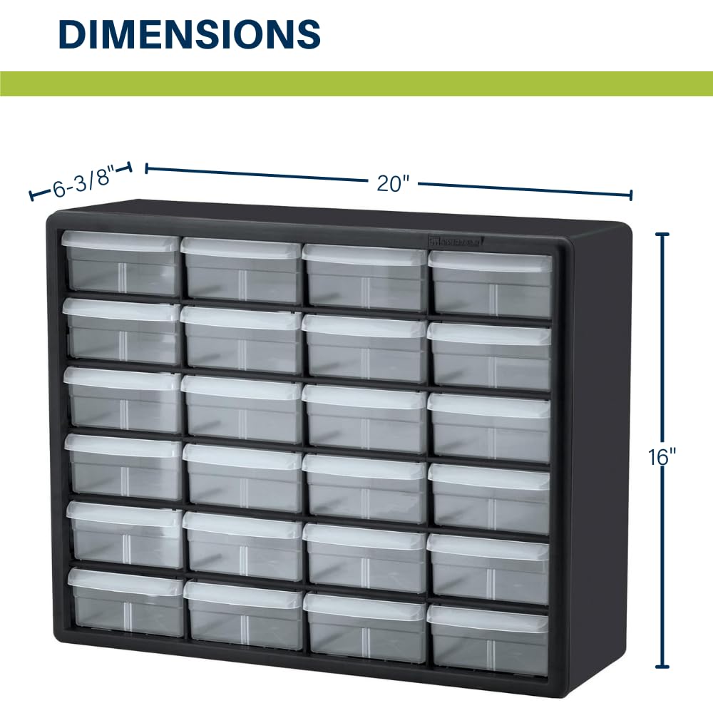 Akro-Mils 24-Drawer Plastic Drawer Storage Cabinet for Garage Organization, Bead Organizer, Building Bricks Storage, Teacher Toolbox, Makeup Organizer, 20-Inch W x 6-Inch D x 16-Inch H, 10124 Yellow