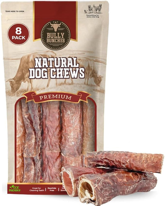 Bully Bunches 6 Inch Beef Trachea Wrapped in Jerky Dog Chews - Long Lasting Natural Dog Treats for Small & Medium Dogs, High Protein Crunchy Chew with Natural Collagen & Joint Support - 8 Pack