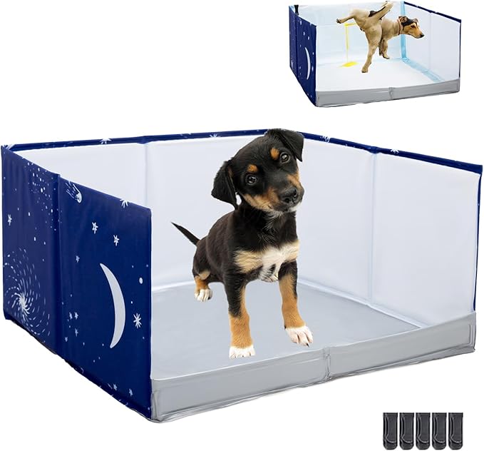 Dog Litter Box with High Walls,Pee Pad Holder Tray for Indoor Dog Potty,No Assembly,No Spill,Waterproof,Easy to Clean,Portable for Travel (Blue Star, S-23.6''Lx23.6''Wx12''H)