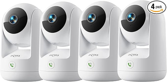 Dzees 2K Indoor Security Camera 4 Pack, 360 Degree WiFi Pet Camera with Phone App, 5G and 2.4G, Wired Home Camera with 2-Way Audio, Motion Tracking, Night Vision, White