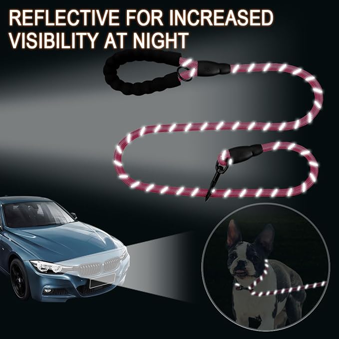 BARKBAY Dog Leashes for Large Dogs Heavy Duty Dog Leash 2 Pack 5 FT with Comfortable Padded Handle Highly Reflective Threads for Medium Large Dogs Walking Training Running (5FT-1/2,Pink+Black)