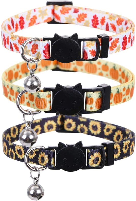 3 Pack/Set Thanksgiving Day Cat Collar Breakaway Bell Fall Autumn for Kitty Adjustable Safety
