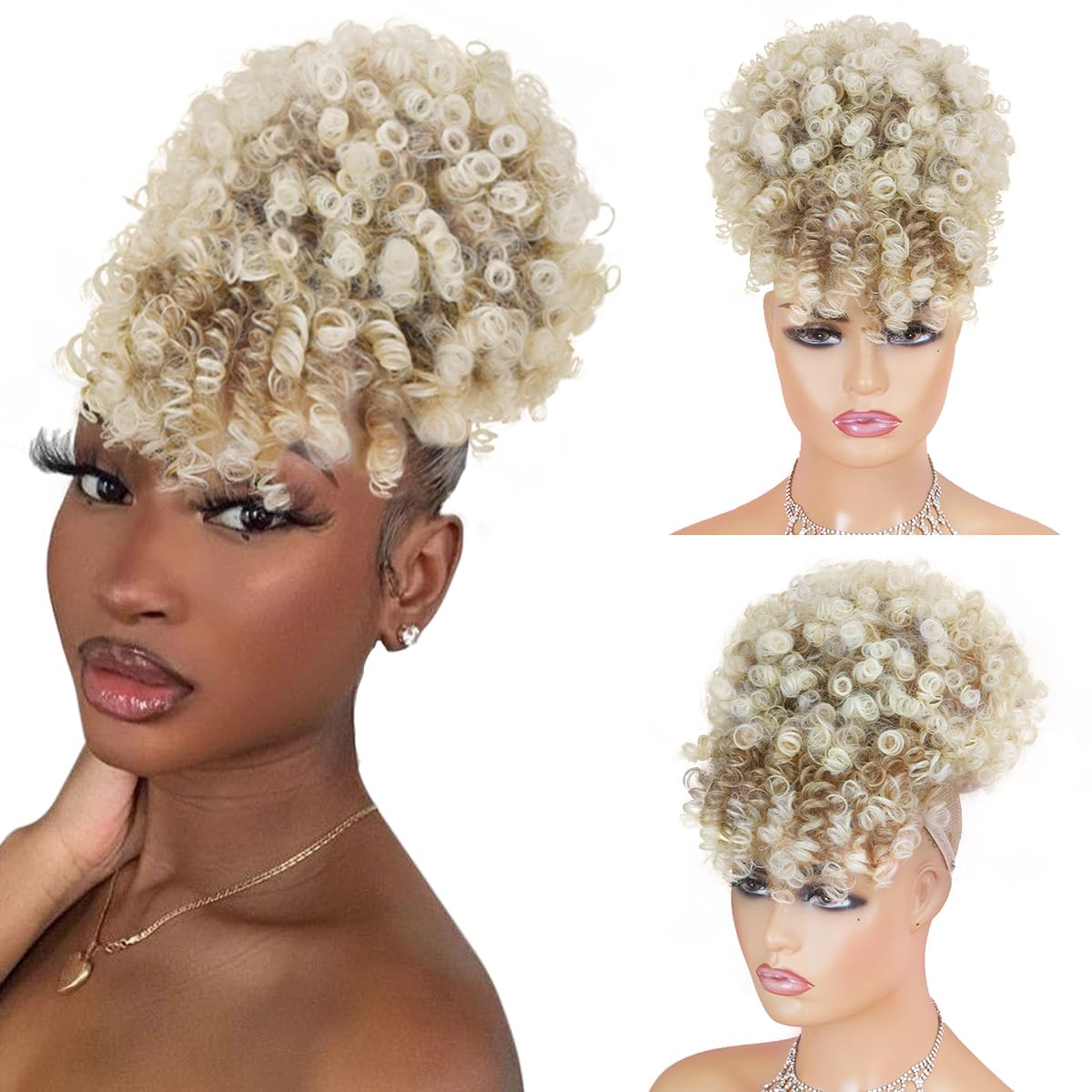 Cetiq Drawstring Ponytail For Women Afro Puff Drawstring Ponytail With Bangs Curly Ponytail Extensions Pineapple Updo Hair Ponyt