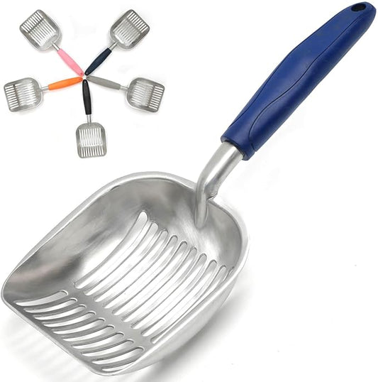 Cat Litter Scoop, Kitty Metal Scooper, Aluminum Alloy Sifter, Kitten Pooper Lifter, Deep Shovel, Long Handle, Poop Sifting, Durable, Heavy Duty, for Litter Box