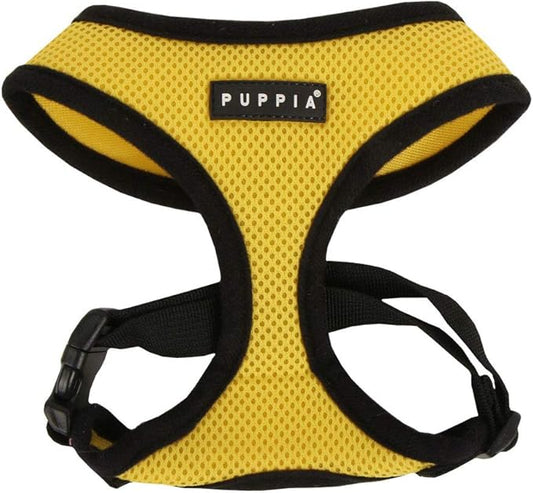 Puppia Soft Dog Harness No Choke Over-The-Head Triple Layered Breathable Mesh Adjustable Chest Belt and Quick-Release Buckle, Yellow, Large