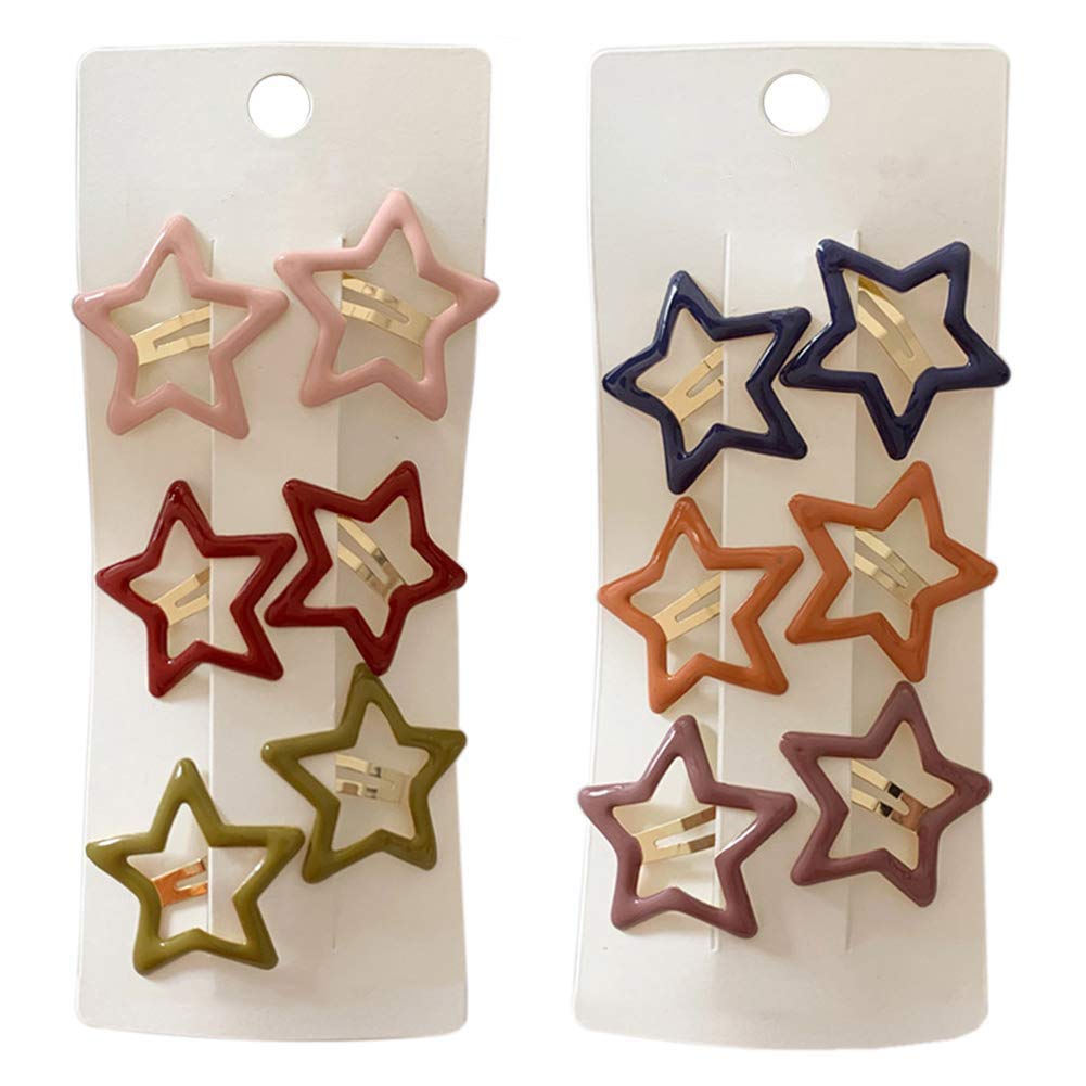 Pinksee 12 Pcs Metal Snap Hair Clips Star Hair Barrettes Hair Accessories for Women Girls