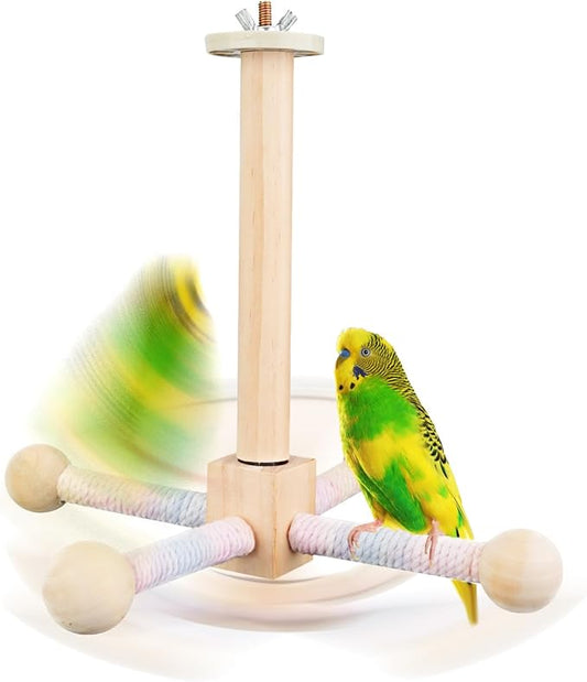 Bird Stand Perch Toy,Parrot 360° Interactive Rotating Toy,Bird Stand Perch Toy for Small Medium Birds,Wooden Stand for Parakeets Cockatiels Lovebirds Conures Finches Budgies