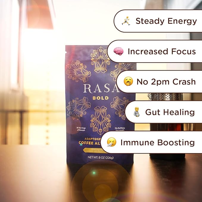 Rasa Bold – Adaptogenic Mushroom Coffee Alternative | Vegan, Keto, Whole 30, Ayurveda Wellness Tonic with Lion's Mane, Rhodiola, +Cordyceps (8 oz / 30 Servings)