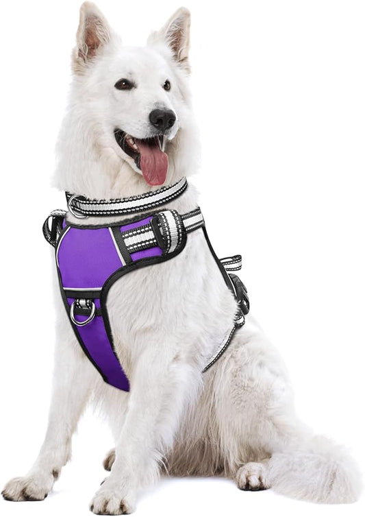 WINSEE Dog Harness No Pull, Pet Harnesses with Dog Collar, Adjustable Reflective Oxford Outdoor Vest, Front/Back Leash Clips for Small, Medium, Large, Extra Large Dogs, Easy Control Handle for Walking