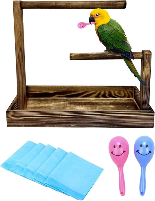 8 Pcs Small Bird Training Stand Set Portable Tabletop Birds Perch Desktop Platform Training Perch with Disposable Pads Parakeet Play Gyms Exercise for Budgie Conure Parrot Cockatiel
