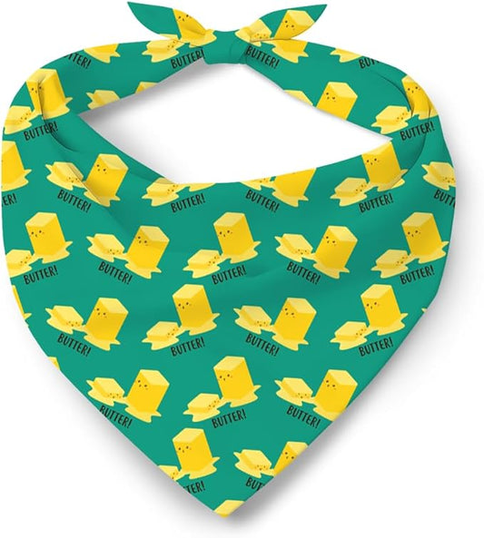 Butter Pattern Dog Bandana, Funny Food Themed Pet Kerchief, Butter Cartoon Print Adjustable Triangle Dog Scarf, Comfortable Dogs Bandana for Small Medium Dogs