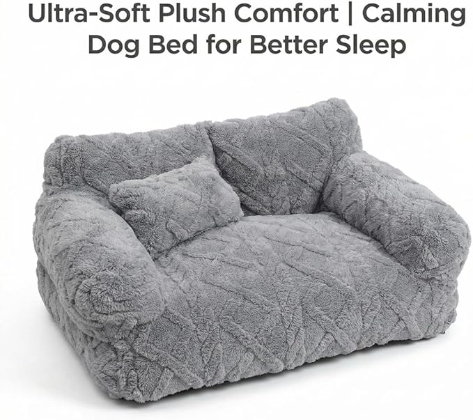 Plush Calming Pet Sofa Bed, Raised Rim, Removable Cover & Non-Slip Bottom for Cats & Dogs, Calming Dog Bed Fluffy Plush Dog Mat for Furniture Protector with Removable Washable Cover (Black, Large)