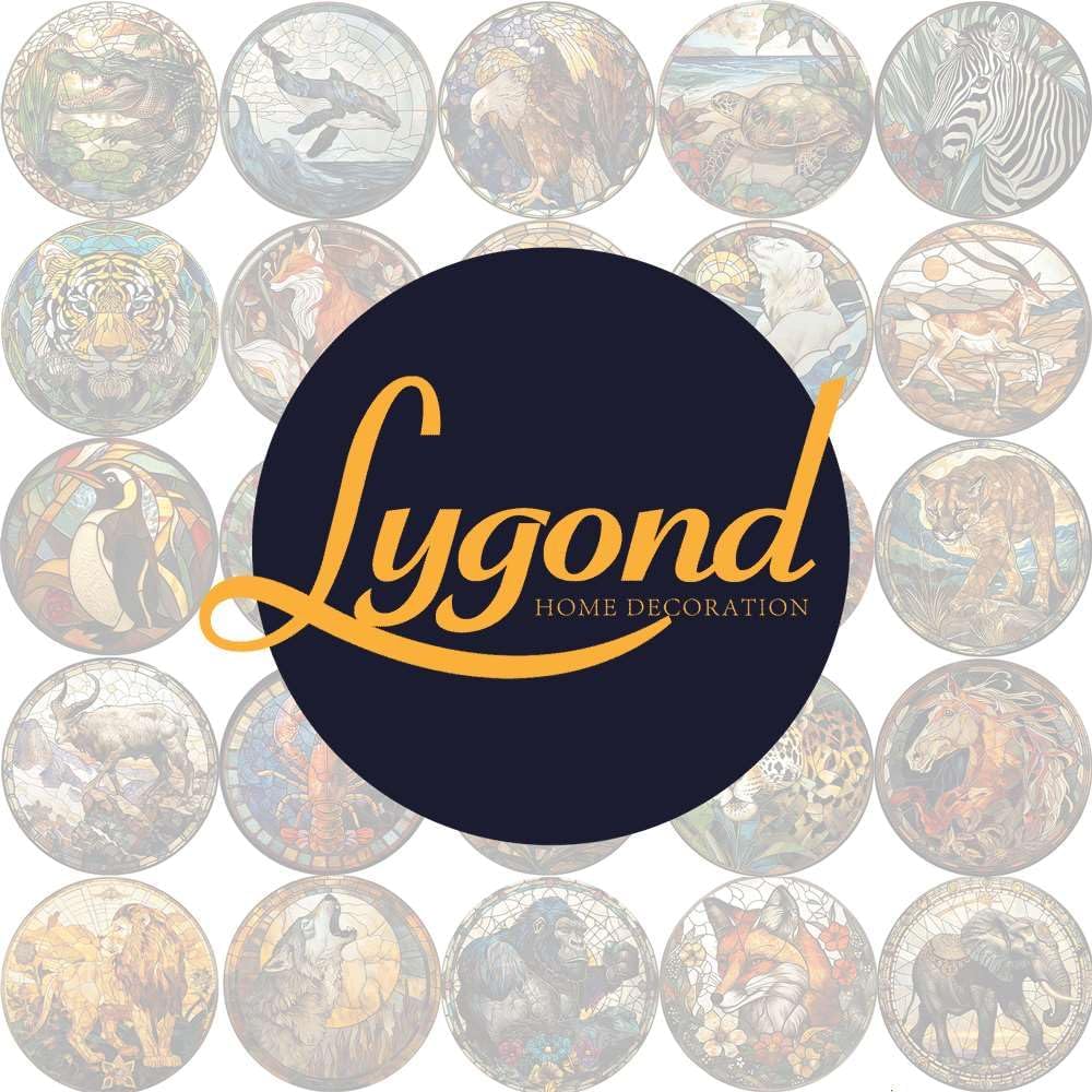 Lygond Metal Sign Tin Sign Circular Stained Glass Lion Metal Sign for Home Decor 8×8 Inches