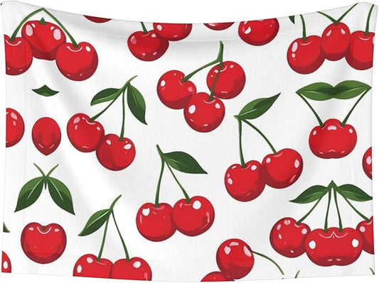 Cherry Print Soft Plush Pet Blanket, Washable Dog Blanket, Cat Fleece Throw, Puppy Bed Crate Mat & Sofa Couch Protector - Medium