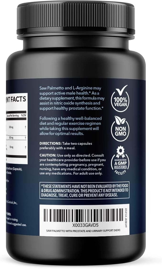 HAVASU NUTRITION High Strength Ashwagandha Supplement Capsules (45 Servings) & Saw Palmetto 500mg L-Arginine 500mg Complex (30 Servings)