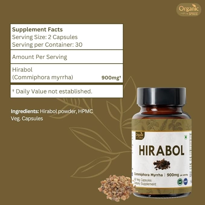 HIRABOL 60 Capsules | Commiphora myrrha (Hirabol) | 900mg per Serving | Natural 60 Capsules